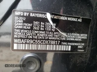 2012 BMW 5 Series 550i with VIN WBAFR9C55CDX78817, listed as a Copart auction lot 85811044 with Not Provided miles and Salvage Title. Bid and sale history available at carsss.com. Image 12.