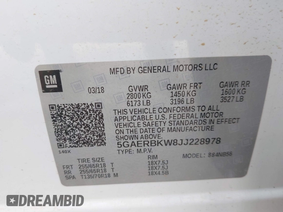 2018 Buick Enclave Essence with VIN 5GAERBKW8JJ228978, listed as a IAAI auction lot 42021926 with 110,776 mi miles and . Bid and sale history available at carsss.com. Image 9.