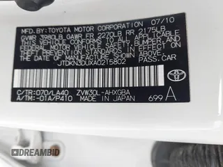 2010 Toyota Prius II z VIN JTDKN3DUXA0215802, wystawiony jako IAAI lot #42494467 z przebiegiem 232 803 mil mil oraz . Historia ofert i sprzedaży dostępna na DreamBid. Obrazek 9.