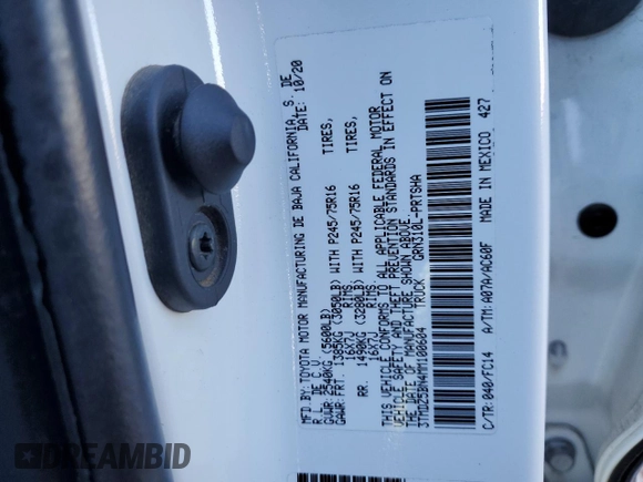 2021 Toyota Tacoma 4WD SR5 with VIN 3TMDZ5BN4MM100604, listed as a Copart auction lot 47494925 with 85,954 mi miles and Salvage Title. Bid and sale history available at carsss.com. Image 12.