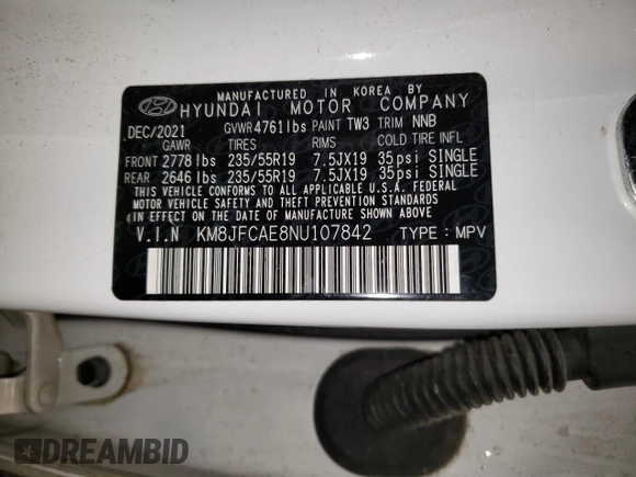 2022 Hyundai Tucson XRT with VIN KM8JFCAE8NU107842, listed as a Copart auction lot 50192115 with 44,882 mi miles and Salvage Title. Bid and sale history available at DreamBid. Image 15.