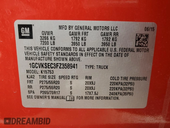 2015 Chevrolet Silverado 1500 LTZ with VIN 1GCVKSEC3FZ358941, listed as a Copart auction lot 44677875 with 157,445 mi miles and Salvage Title. Bid and sale history available at carsss.com. Image 12.