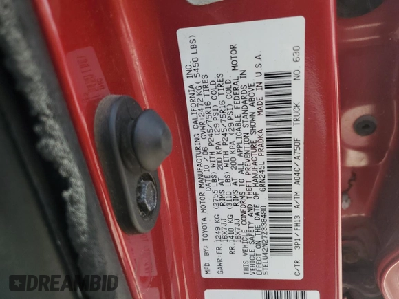 2007 Toyota Tacoma with VIN 5TELU42N27Z338480, listed as a Copart auction lot 51059175 with 133,216 mi miles and Clean Title. Bid and sale history available at DreamBid. Image 12.