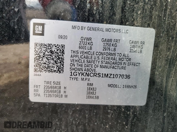 2021 Cadillac XT5 FWD Premium Luxury with VIN 1GYKNCRS1MZ107036, listed as a Copart auction lot 45534075 with 66,813 mi miles and Salvage Title. Bid and sale history available at carsss.com. Image 14.