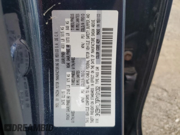 2015 Mazda 3 i Touring with VIN 3MZBM1L79FM191092, listed as a Copart auction lot 56698985 with 150,428 mi miles and Clean Title. Bid and sale history available at DreamBid. Image 12.