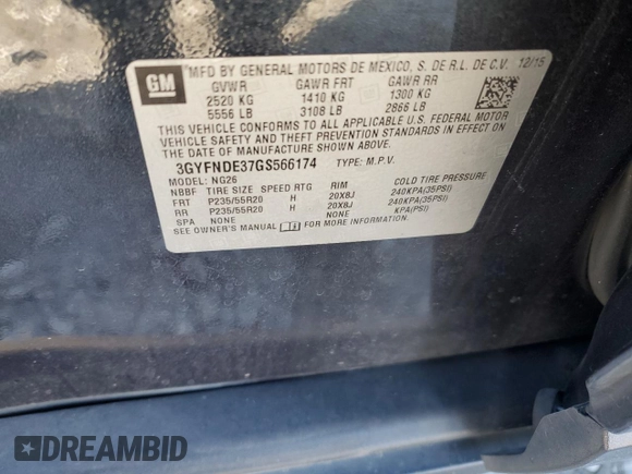 2016 Cadillac SRX Premium Collection with VIN 3GYFNDE37GS566174, listed as a Copart auction lot 83420924 with 80,559 mi miles and Salvage title. Bid and sale history available at DreamBid. Image 14.
