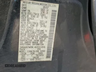 2008 Nissan Frontier SE with VIN 1N6AD07W98C403386, listed as a Copart auction lot 53704085 with 352,993 mi miles and Salvage title. Bid and sale history available at DreamBid. Image 12.