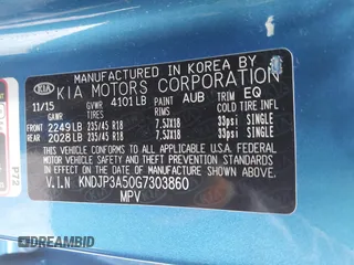 2016 Kia Soul + with VIN KNDJP3A50G7303860, listed as a IAAI auction lot 41887327 with 28,103 mi miles and . Bid and sale history available at DreamBid. Image 9.