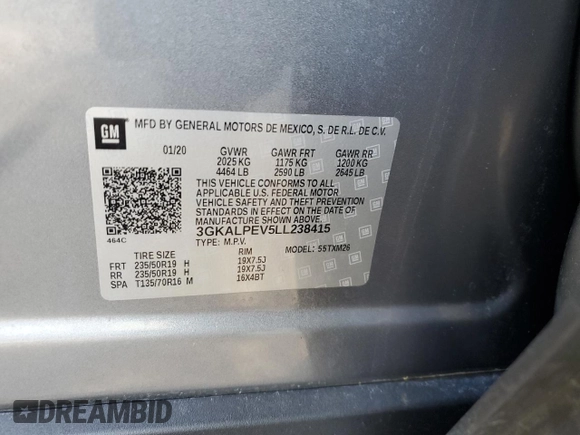 2020 GMC Terrain SLT с VIN 3GKALPEV5LL238415, выставлен на аукционе Copart как лот 53443485 с пробегом 54 907 миль миль и Списание • Salvage title. История ставок и продаж доступна на DreamBid. Изображение 13.