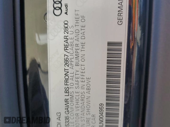2020 Audi A6 Premium Plus with VIN WAUE8AF28LN004959, listed as a Copart auction lot 46456095 with 78,597 mi miles and Clean Title. Bid and sale history available at carsss.com. Image 12.