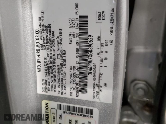 2016 Ford Fusion SE with VIN 3FA6P0H7XGR390659, listed as a Copart auction lot 54070215 with 127,396 mi miles and Non Repairable. Bid and sale history available at carsss.com. Image 12.