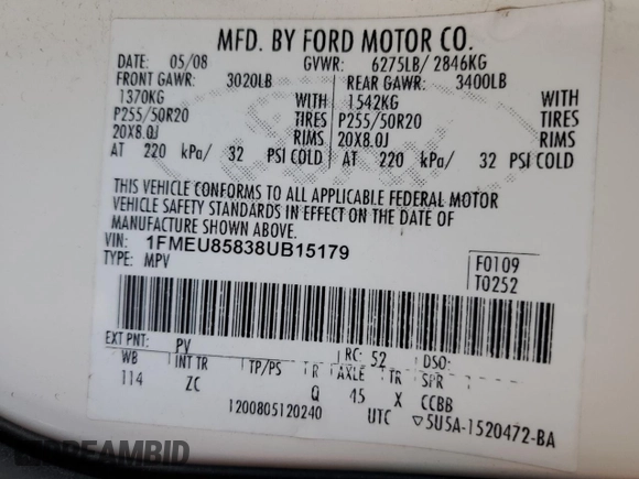 2008 Ford Explorer Limited with VIN 1FMEU85838UB15179, listed as a Copart auction lot 88958405 with 197,999 mi miles and Clean title. Bid and sale history available at DreamBid. Image 13.