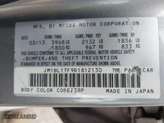 2013 Mazda Mazda3 i SV with VIN JM1BL1TF9D1812130, listed as a IAAI auction lot 42047139 with 1 mi miles. Bid and sale history available at carsss.com. Image 9.