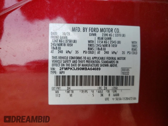 2021 Ford Edge SEL z VIN 2FMPK3J90MBA64689, wystawiony jako Copart lot #55037965 z przebiegiem 39 430 mil mil oraz Szkoda całkowita • Salvage title. Historia ofert i sprzedaży dostępna na DreamBid. Obrazek 13.