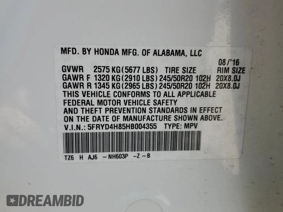 2017 Acura MDX Advance with VIN 5FRYD4H85HB004355, listed as a Copart auction lot 53860985 with 68,241 mi miles and Salvage title. Bid and sale history available at DreamBid. Image 14.