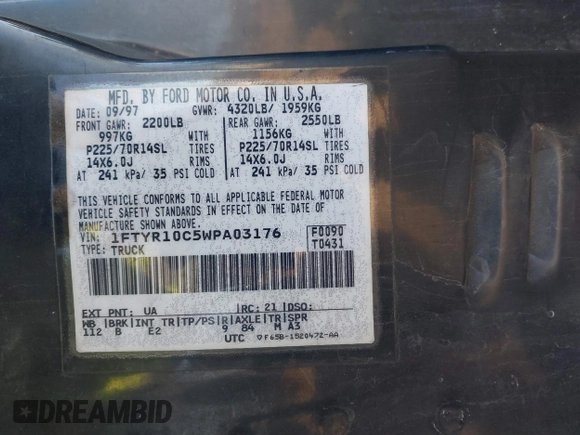 1998 Ford Ranger XL with VIN 1FTYR10C5WPA03176, listed as a IAAI auction lot 41764861 with 317,318 mi miles and . Bid and sale history available at DreamBid. Image 9.