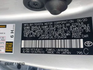 2020 Toyota Prius L Eco z VIN JTDKARFUXL3125434, wystawiony jako IAAI lot #42201623 z przebiegiem 58 609 mil mil oraz . Historia ofert i sprzedaży dostępna na DreamBid. Obrazek 9.