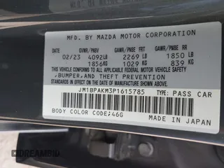 2023 Mazda 3 S Select with VIN JM1BPAKM3P1615785, listed as a IAAI auction lot 42064302 with 63,928 mi miles and . Bid and sale history available at DreamBid. Image 9.