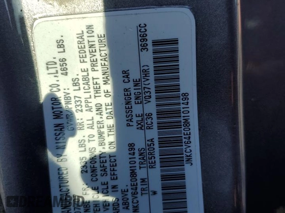 2008 Infiniti G37 Coupe Journey with VIN JNKCV64E08M101498, listed as a Copart auction lot 52478815 with 144,249 mi miles and Salvage Title. Bid and sale history available at carsss.com. Image 14.