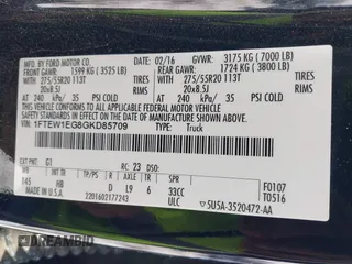 2016 Ford F-150 XLT with VIN 1FTEW1EG8GKD85709, listed as a IAAI auction lot 41394962 with 183,170 mi miles. Bid and sale history available at carsss.com. Image 9.