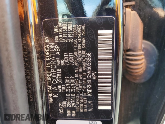 2021 Kia Sorento EX with VIN KNDRH4LG5M5053866, listed as a Copart auction lot 53302885 with 81,004 mi miles and Salvage title. Bid and sale history available at DreamBid. Image 15.