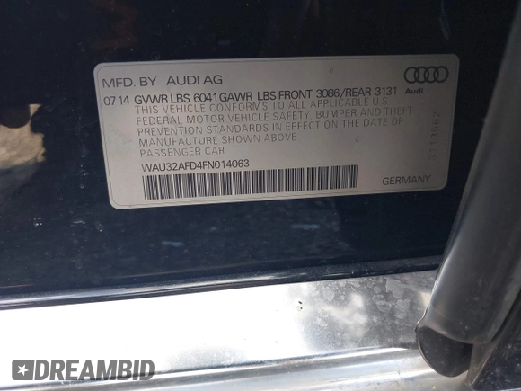 2015 Audi A8 L 4.0T with VIN WAU32AFD4FN014063, listed as a IAAI auction lot 41501970 with 158,570 mi miles. Bid and sale history available at carsss.com. Image 9.