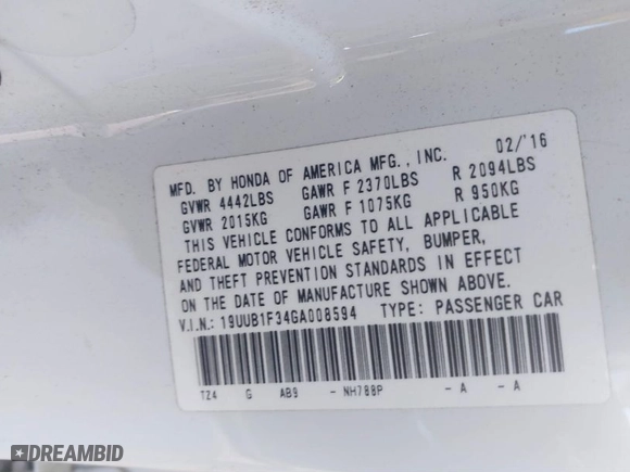 2016 Acura TLX with VIN 19UUB1F34GA008594, listed as a IAAI auction lot 41305456 with 148,406 mi miles. Bid and sale history available at carsss.com. Image 9.