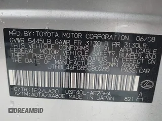 2008 Lexus LS 460 with VIN JTHBL46F085080285, listed as a IAAI auction lot 41086383 with 198,688 mi miles and . Bid and sale history available at carsss.com. Image 9.