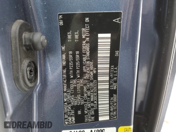 2014 Toyota Sienna LE with VIN 5TDJK3DCXES093229, listed as a Copart auction lot 44537185 with 120,597 mi miles and Salvage Title. Bid and sale history available at DreamBid. Image 15.