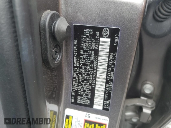 2020 Toyota Camry LE with VIN 4T1C11AKXLU990227, listed as a Copart auction lot 54659915 with 44,435 mi miles and Salvage Title. Bid and sale history available at DreamBid. Image 12.