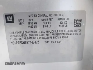2014 Chevrolet Cruze LS z VIN 1G1PA5SH6E7448472, wystawiony jako IAAI lot #42428958 z przebiegiem 105 872 mil mil oraz . Historia ofert i sprzedaży dostępna na DreamBid. Obrazek 9.