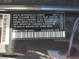 2013 Volkswagen GTI with VIN WVWFV7AJ1DW106097, listed as a Copart auction lot 49398835 with 138,378 mi miles and Salvage Title. Bid and sale history available at carsss.com. Image 12.