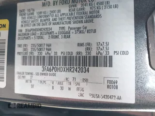 2017 Ford Fusion SE with VIN 3FA6P0HDXHR242034, listed as a IAAI auction lot 42356463 with 65,584 mi miles and . Bid and sale history available at DreamBid. Image 9.