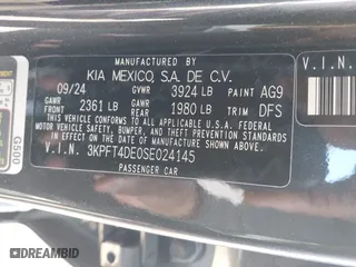 2025 Kia K4 LXS with VIN 3KPFT4DE0SE024145, listed as a IAAI auction lot 41863411 with 832 mi miles. Bid and sale history available at carsss.com. Image 9.