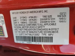 2021 Acura RDX w/Advance Package with VIN 5J8TC1H71ML012062, listed as a Copart auction lot 52085664 with 36,770 mi miles. Bid and sale history available at carsss.com. Image 13.