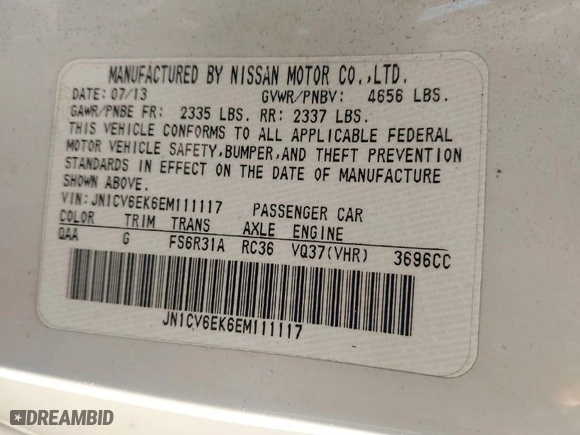 2014 Infiniti Q60 Coupe Journey with VIN JN1CV6EK6EM111117, listed as a IAAI auction lot 41295905 with 1 mi miles. Bid and sale history available at carsss.com. Image 9.