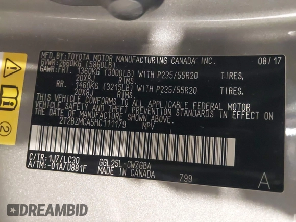 2017 Lexus RX 350 with VIN 2T2BZMCA5HC111179, listed as a IAAI auction lot 42115522 with 130,249 mi miles and . Bid and sale history available at DreamBid. Image 9.