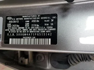 2015 Kia Optima LX z VIN 5XXGM4A71FG513142, wystawiony jako Copart lot #58557655 z przebiegiem 44 204 mil mil oraz Szkoda całkowita • Salvage title. Historia ofert i sprzedaży dostępna na DreamBid. Obrazek 12.