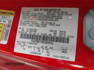 2019 Ford Mustang GT Premium with VIN 1FATP8FF7K5204955, listed as a IAAI auction lot 42190868 with 38,189 mi miles and . Bid and sale history available at DreamBid. Image 9.