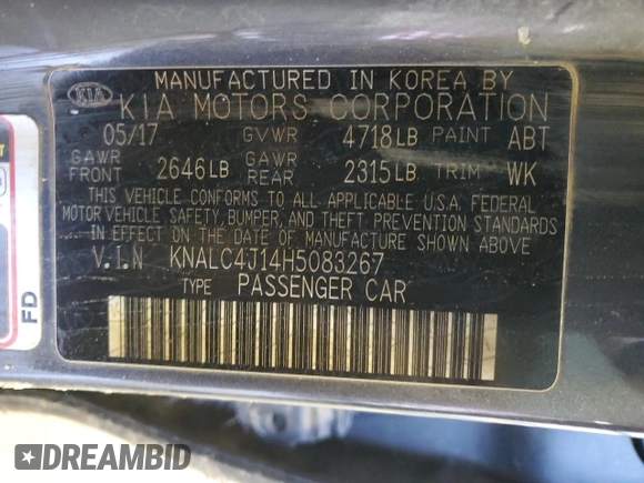 2017 Kia Cadenza Premium with VIN KNALC4J14H5083267, listed as a Copart auction lot 78030244 with 0 mi miles and Salvage Title. Bid and sale history available at carsss.com. Image 12.