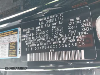 2025 Kia Telluride S z VIN 5XYP64GC1SG636816, wystawiony jako IAAI lot #42160219 z przebiegiem Nie podano mil oraz . Historia ofert i sprzedaży dostępna na DreamBid. Obrazek 9.