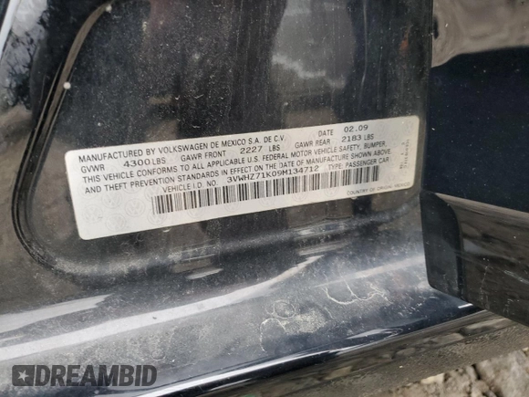 2009 Volkswagen Jetta с VIN 3VWHZ71K09M134712, выставлен на аукционе Copart как лот 72720904 с пробегом 156 436 миль миль и Списание • Salvage title. История ставок и продаж доступна на DreamBid. Изображение 12.