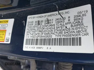 2019 Honda Accord EX-L with VIN 1HGCV2F53KA026202, listed as a IAAI auction lot 41722857 with 100,948 mi miles and . Bid and sale history available at DreamBid. Image 9.