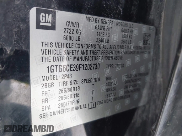 2015 GMC Canyon 4WD SLT with VIN 1GTG6CE39F1202730, listed as a IAAI auction lot 41510275 with 114,444 mi miles. Bid and sale history available at carsss.com. Image 9.