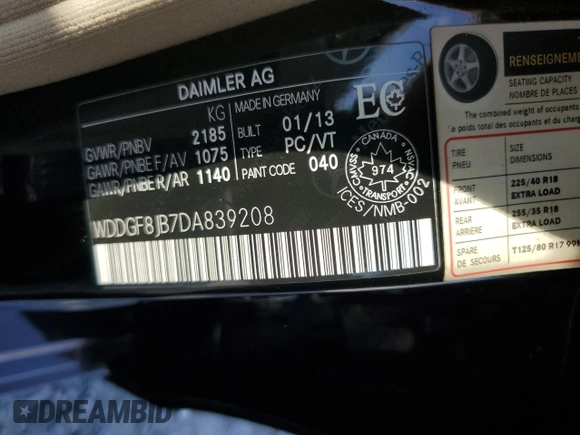 2013 Mercedes-Benz C 350 with VIN WDDGF8JB7DA839208, listed as a Copart auction lot 62514495 with 143,844 mi miles and Salvage title. Bid and sale history available at DreamBid. Image 13.
