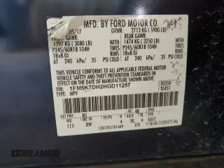 2017 Ford Explorer XLT with VIN 1FM5K7DH2HGD11257, listed as a Copart auction lot 50659045 with 88,409 mi miles and Salvage Title. Bid and sale history available at DreamBid. Image 14.