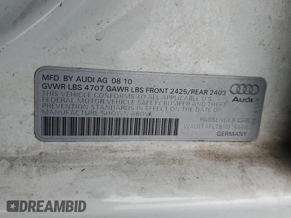 2011 Audi A4 Premium Plus с VIN WAUEFAFL2BN016540, выставлен на аукционе Copart как лот 51489375 с пробегом 122 794 миль миль и Списание • Salvage title. История ставок и продаж доступна на DreamBid. Изображение 14.