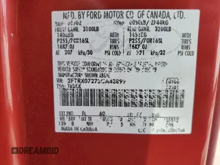 2002 Ford F-150 XL with VIN 2FTRX07272CA43899, listed as a Copart auction lot 46228525 with 238,077 mi miles and Non repairable. Bid and sale history available at DreamBid. Image 13.