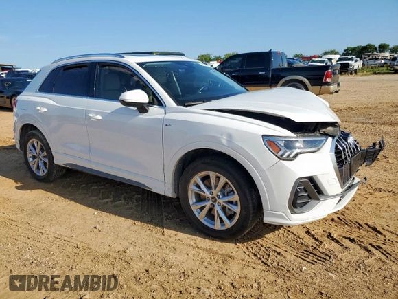 2023 Audi Q3 S line Premium with VIN WA1DECF35P1054849, listed as a Copart auction lot 58766615 with 43,588 mi miles and Salvage title. Bid and sale history available at DreamBid. Image 4.