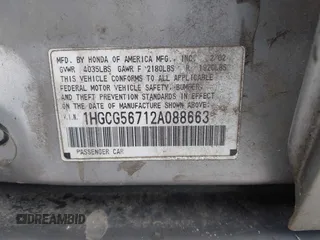 2002 Honda Accord SE с VIN 1HGCG56712A088663, выставлен на аукционе IAAI как лот 42520639 с пробегом 2 304 496 миль миль и . История ставок и продаж доступна на DreamBid. Изображение 9.